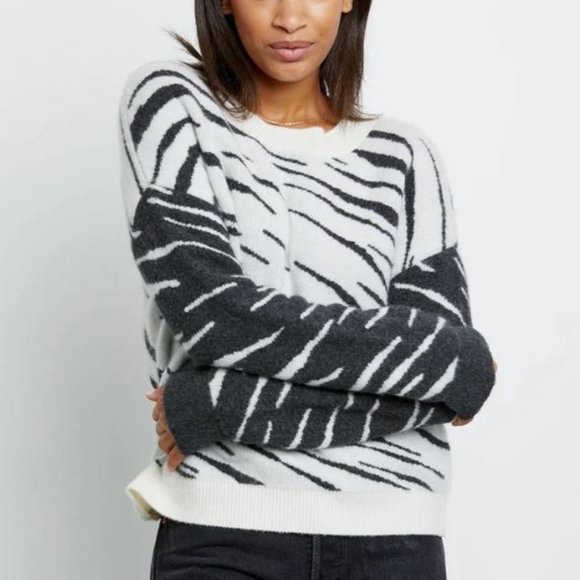 RAILS Lana Wool Cashmere Sweater in Mixed Abstract Tiger Ivory Grey S - Picture 2 of 6